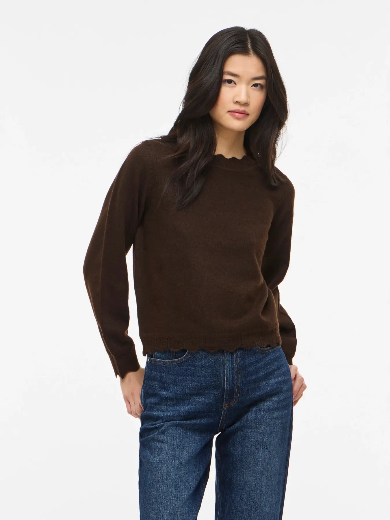 VL VINIKOLINA O-NECK L/S Strik bluse - coffee brown
