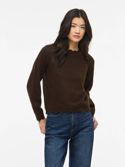 VL VINIKOLINA O-NECK L/S Strik bluse - coffee brown