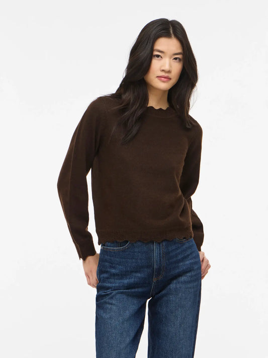 VL VINIKOLINA O-NECK L/S Strik bluse - coffee brown