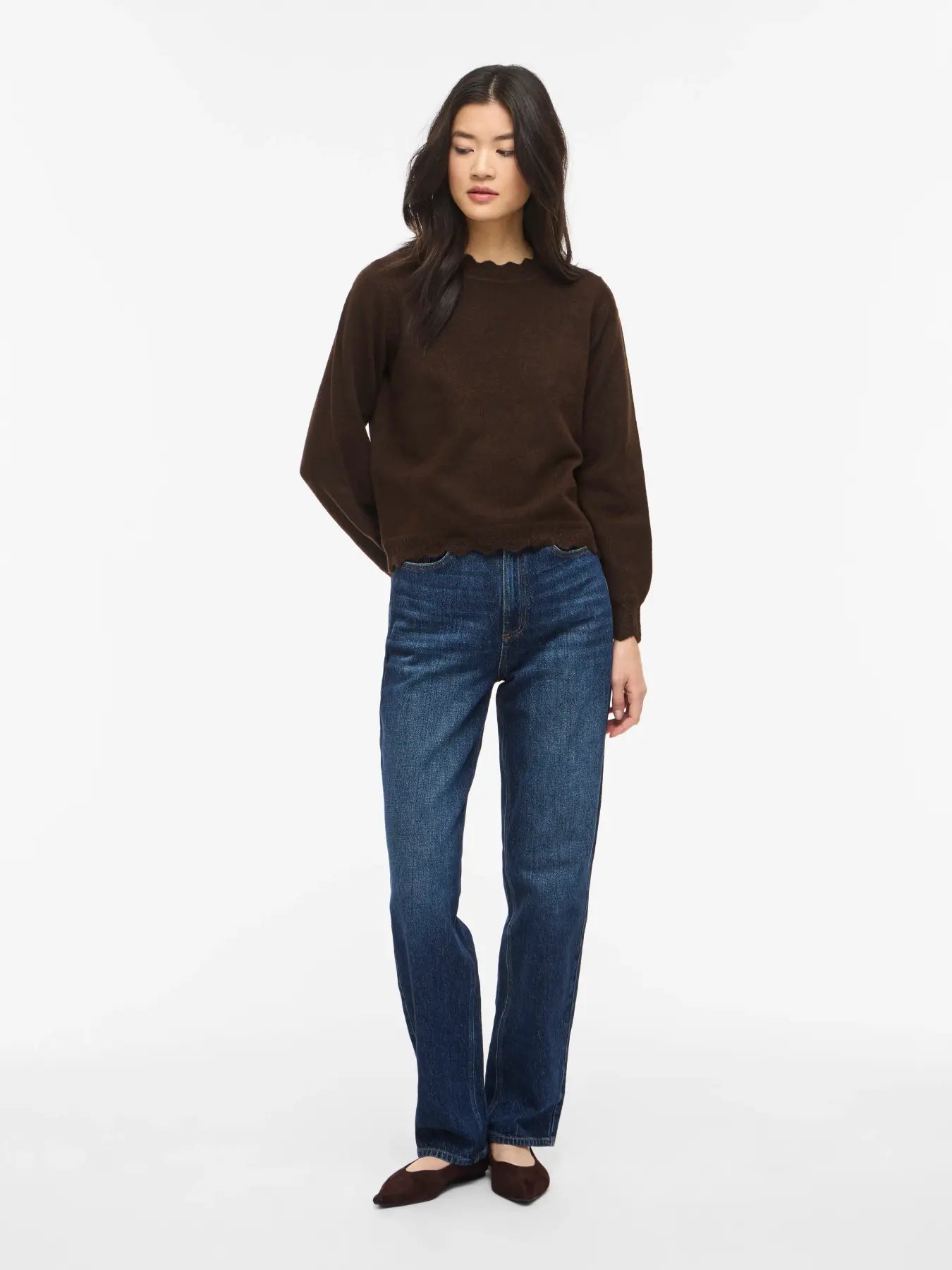 VL VINIKOLINA O-NECK L/S Strik bluse - coffee brown