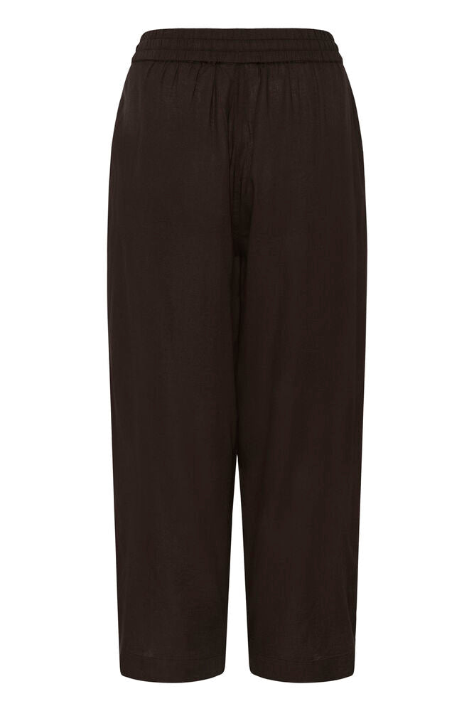 KA Milia Cropped wide hør Pants - coffee brown