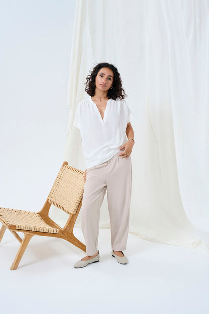 KA Milia Cropped wide hør pants - beige