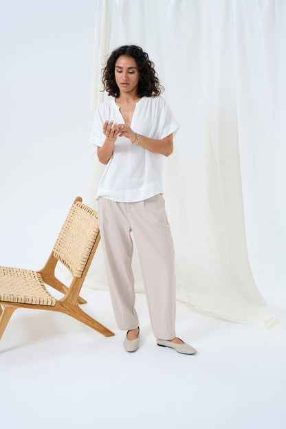 KA Milia Cropped wide hør pants - beige