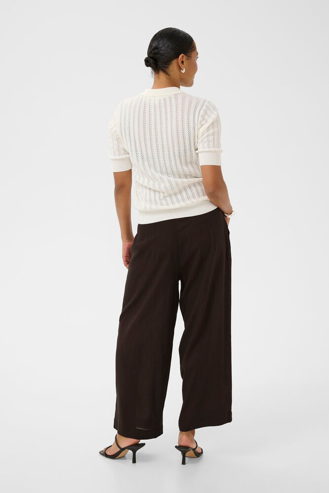 KA Milia Cropped wide hør Pants - coffee brown