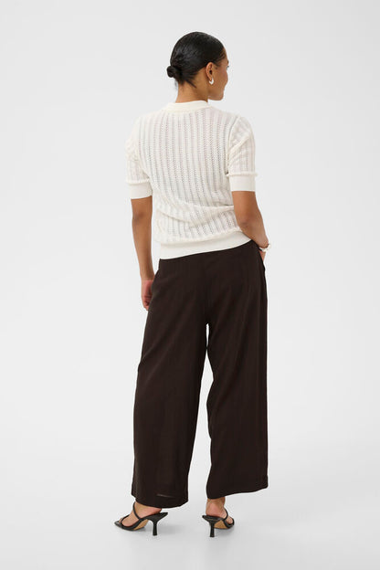 KA Milia Cropped wide hør Pants - coffee brown