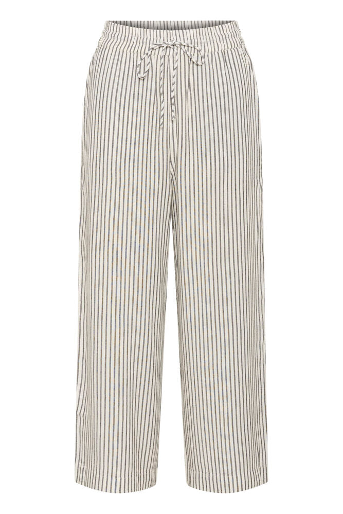KA Milia Cropped wide hør pants - white/black stripe
