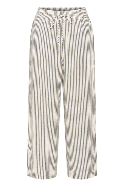 KA Milia Cropped wide hør pants - white/black stripe
