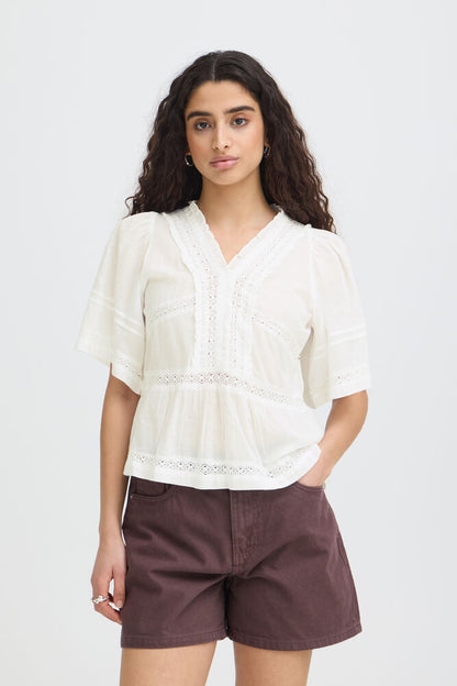 IC VOILANA SS - bluse - hvid m/mønster
