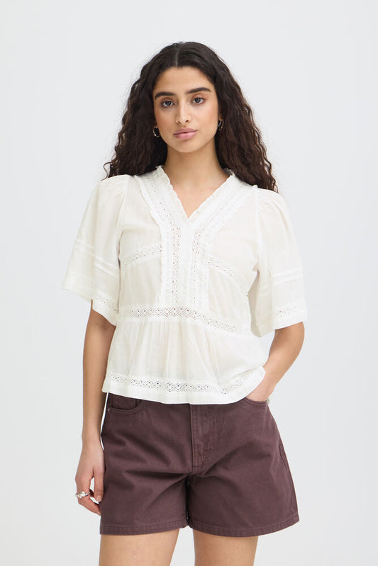 IC VOILANA SS - bluse - hvid m/mønster