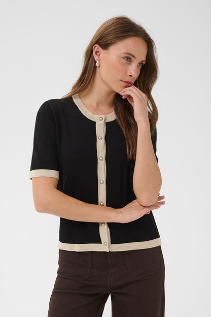 KA Lissa contrast cardigan - sort/beige