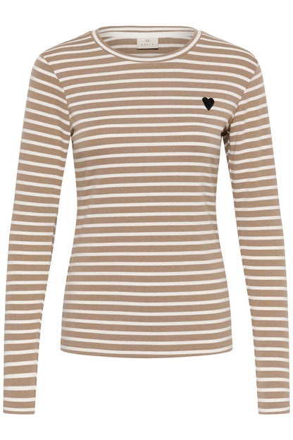 KA Liddy T-shirt m/lange ærmer - Desert Taupe/chalk hvid
