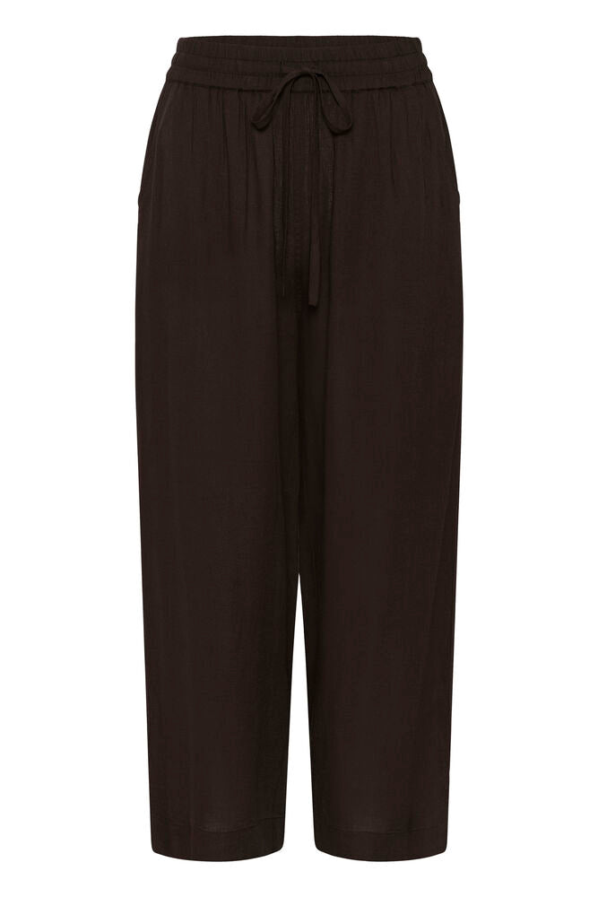 KA Milia Cropped wide hør Pants - coffee brown