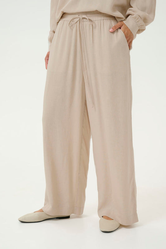 KA Milia Cropped wide hør pants - beige