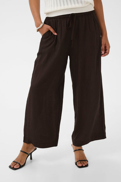 KA Milia Cropped wide hør Pants - coffee brown