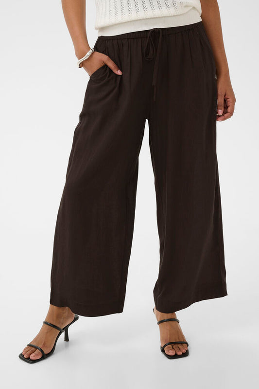 KA Milia Cropped wide hør Pants - coffee brown