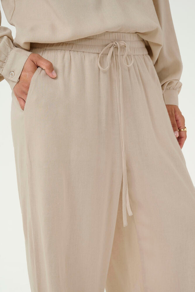 KA Milia Cropped wide hør pants - beige