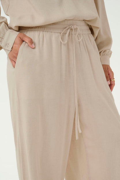 KA Milia Cropped wide hør pants - beige