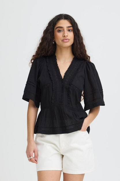 IC VOILANA SS - bluse - sort m/mønster