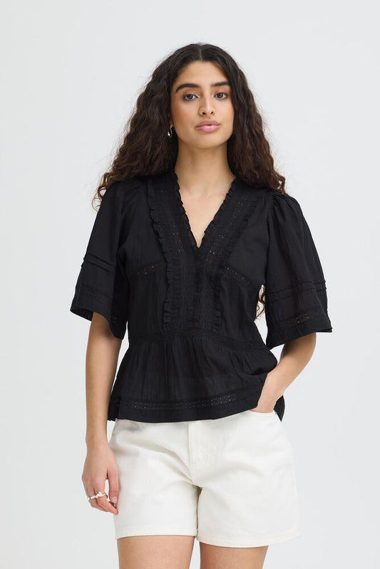 IC VOILANA SS - bluse - sort m/mønster