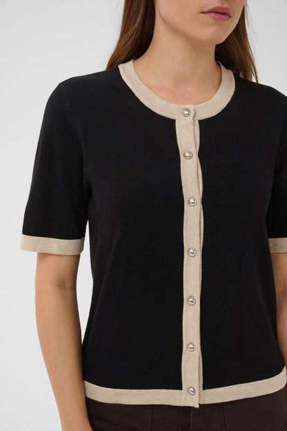 KA Lissa contrast cardigan - sort/beige