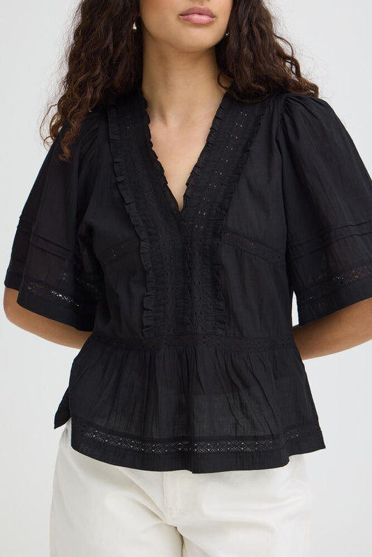IC VOILANA SS - bluse - sort m/mønster