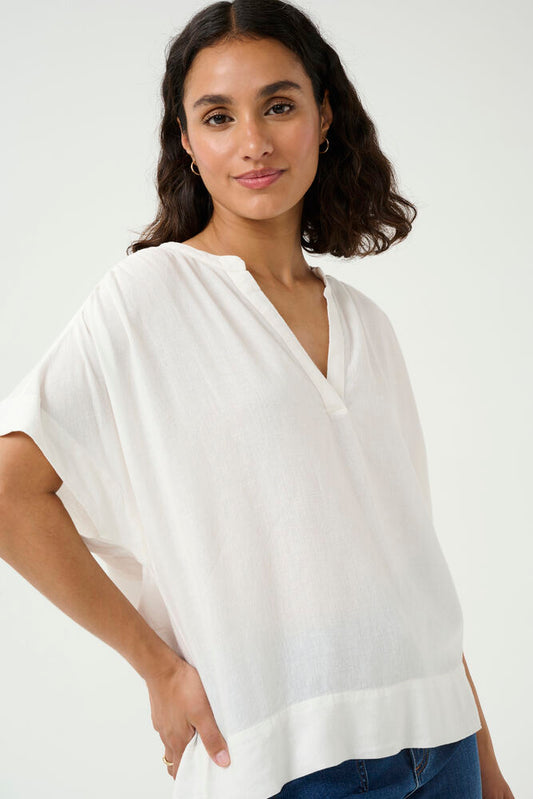 KA Milia wing SL hør blouse - hvid