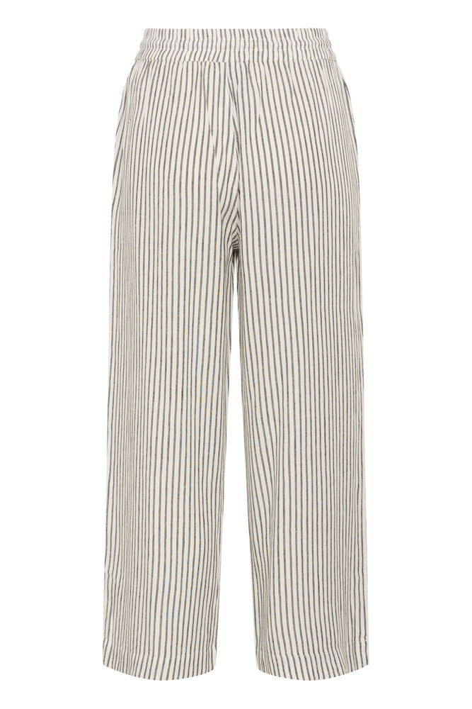 KA Milia Cropped wide hør pants - white/black stripe