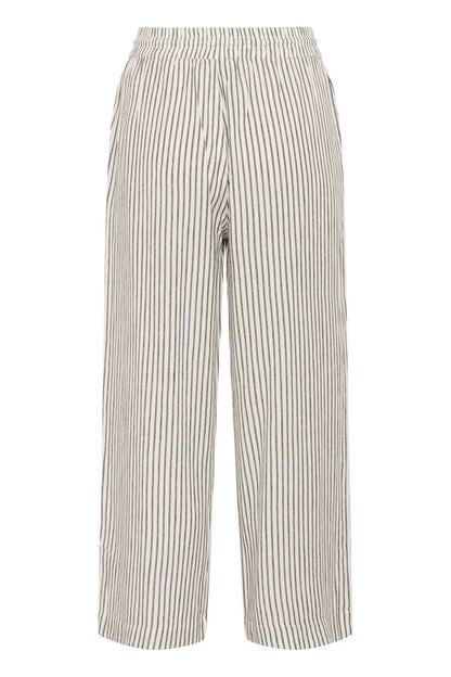 KA Milia Cropped wide hør pants - white/black stripe