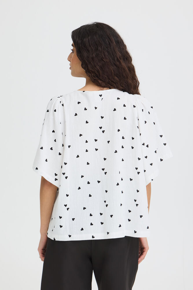 IC LIFANA SS bluse hvid m/sorte hjerter