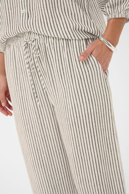 KA Milia Cropped wide hør pants - white/black stripe