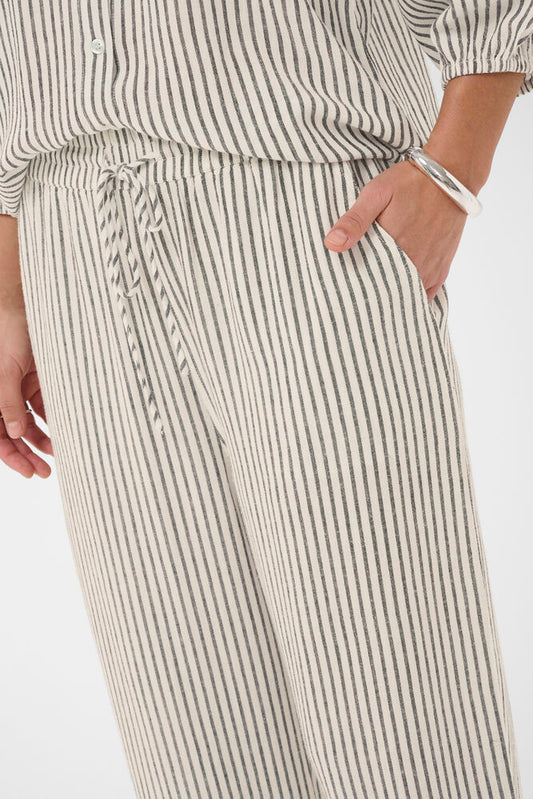KA Milia Cropped wide hør pants - white/black stripe