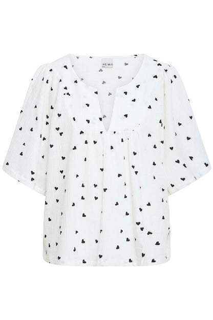 IC LIFANA SS bluse hvid m/sorte hjerter