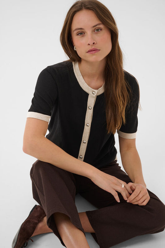 KA Lissa contrast cardigan - sort/beige