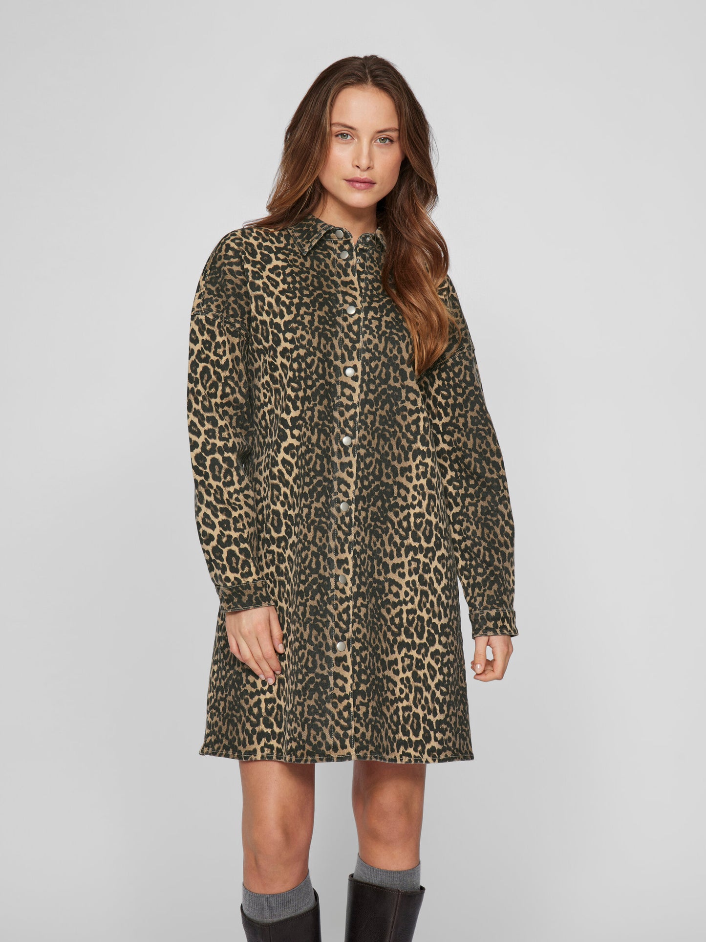 VL Vichia L/S Leopard Shirt Dress