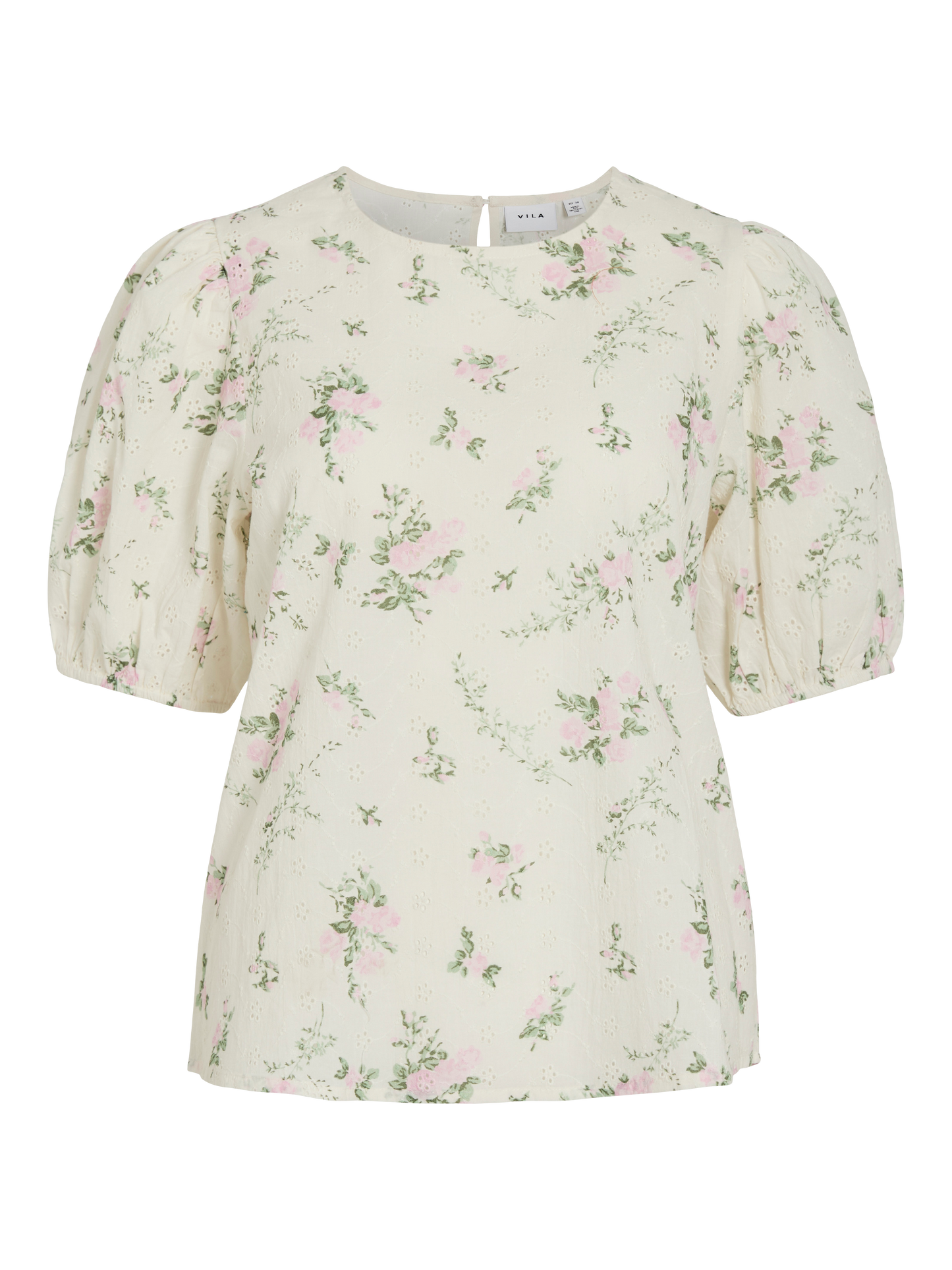 VL VIMIADA O-NECK 2/4 TOP - cream m/blomsterprint