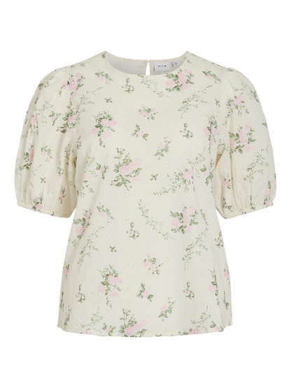 VL VIMIADA O-NECK 2/4 TOP - cream m/blomsterprint