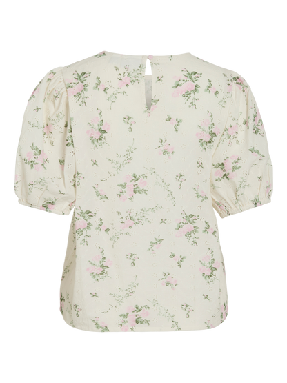 VL VIMIADA O-NECK 2/4 TOP - cream m/blomsterprint
