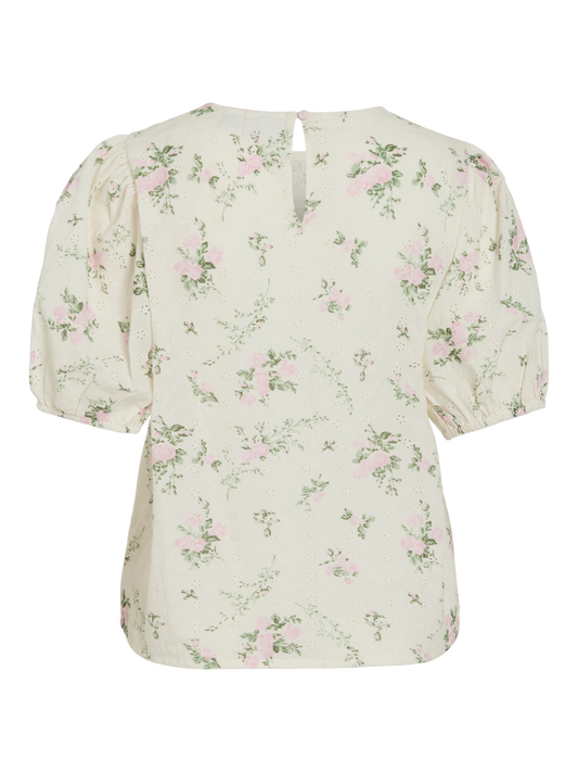 VL VIMIADA O-NECK 2/4 TOP - hvid m/blomsterprint