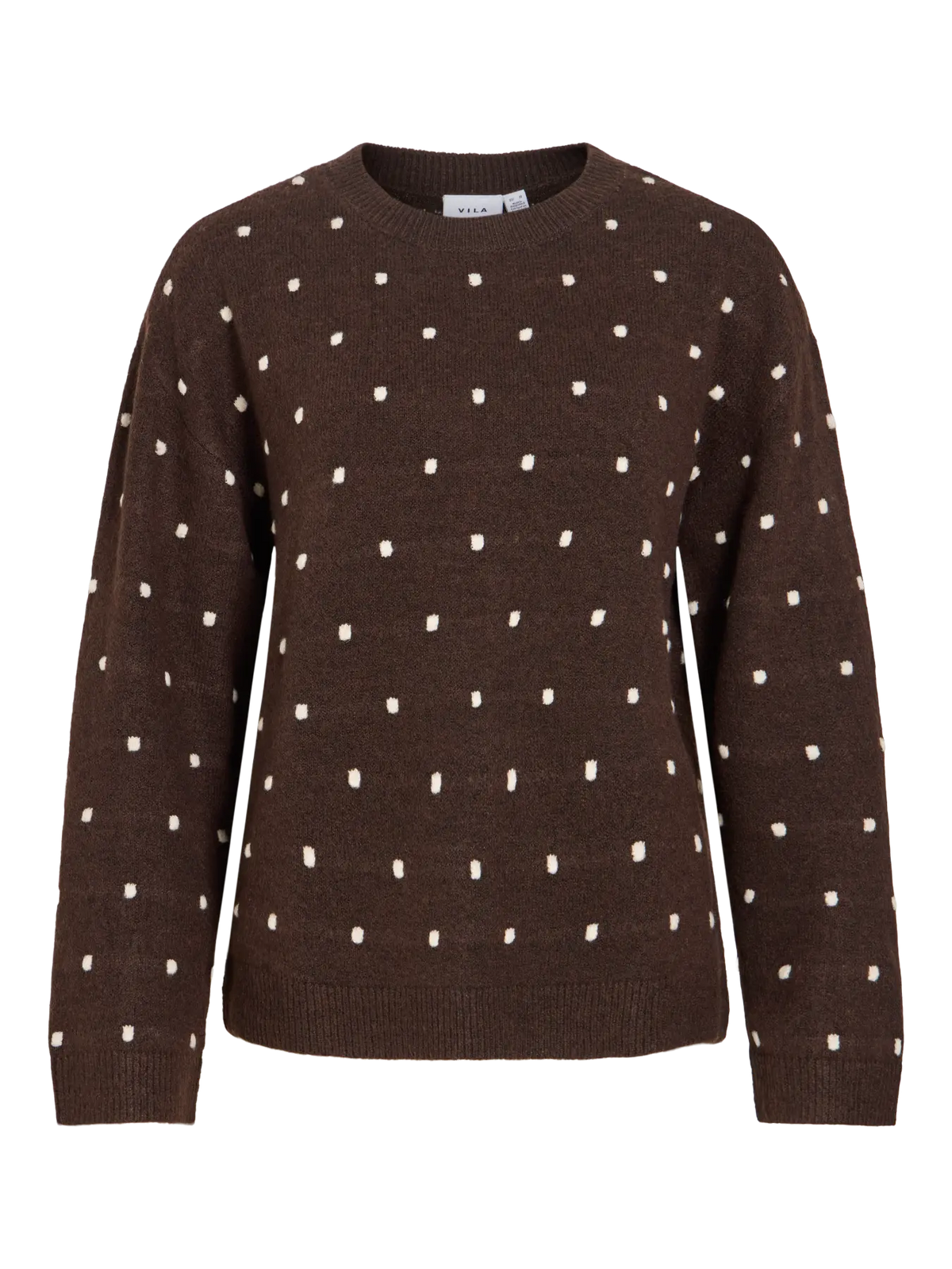 VL VILIGA L/S O-NECK DOT KNIT - Coffee Bean BIRCH DOTS