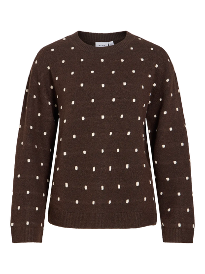 VL VILIGA L/S O-NECK DOT KNIT - Coffee Bean BIRCH DOTS