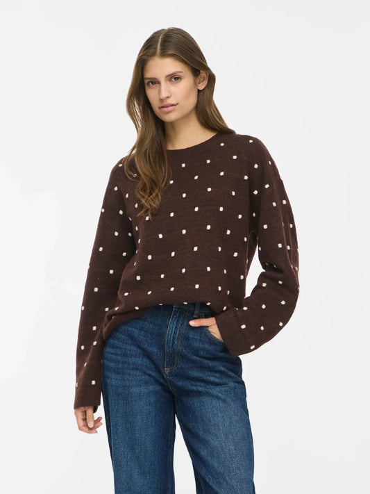 VL VILIGA L/S O-NECK DOT KNIT - Coffee Bean BIRCH DOTS
