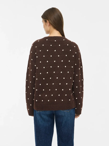 VL VILIGA L/S O-NECK DOT KNIT - Coffee Bean BIRCH DOTS