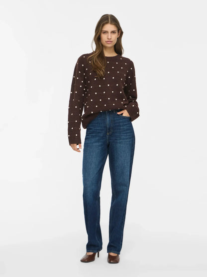VL VILIGA L/S O-NECK DOT KNIT - Coffee Bean BIRCH DOTS
