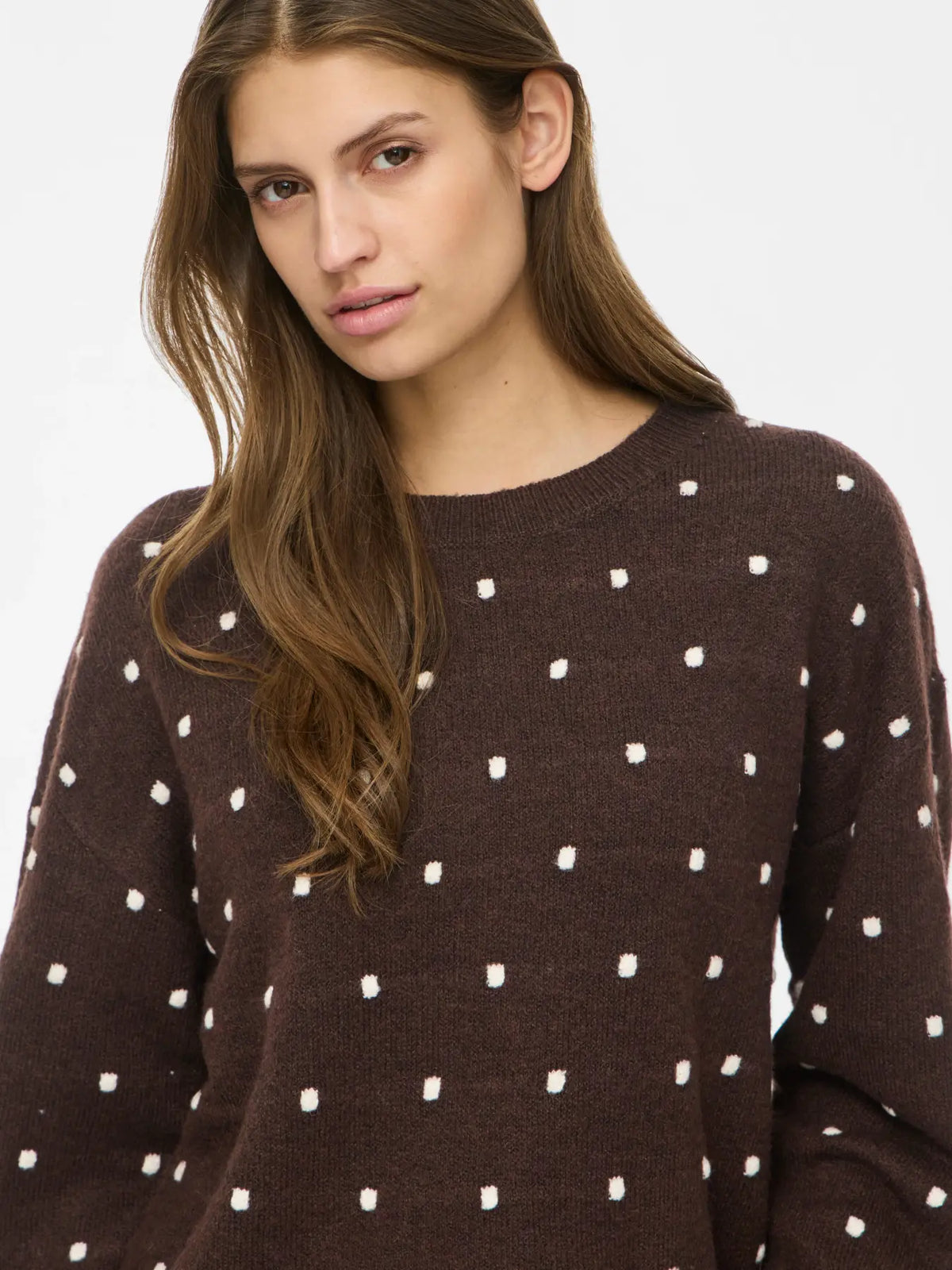 VL VILIGA L/S O-NECK DOT KNIT - Coffee Bean BIRCH DOTS