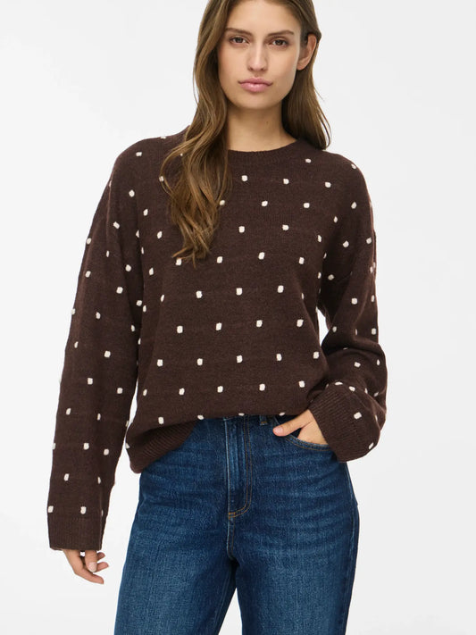 VL VILIGA L/S O-NECK DOT KNIT - Coffee Bean BIRCH DOTS