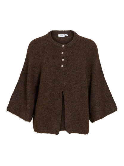 VL VIBOWS 3/4 KNIT CARDIGAN - COFFEE BEAN BRUN