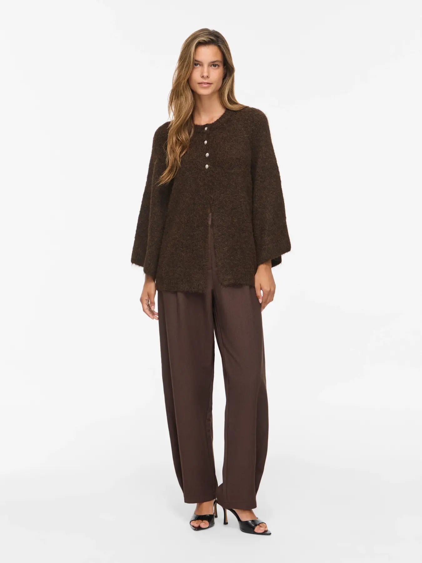 VL VIBOWS 3/4 KNIT CARDIGAN - COFFEE BEAN BRUN