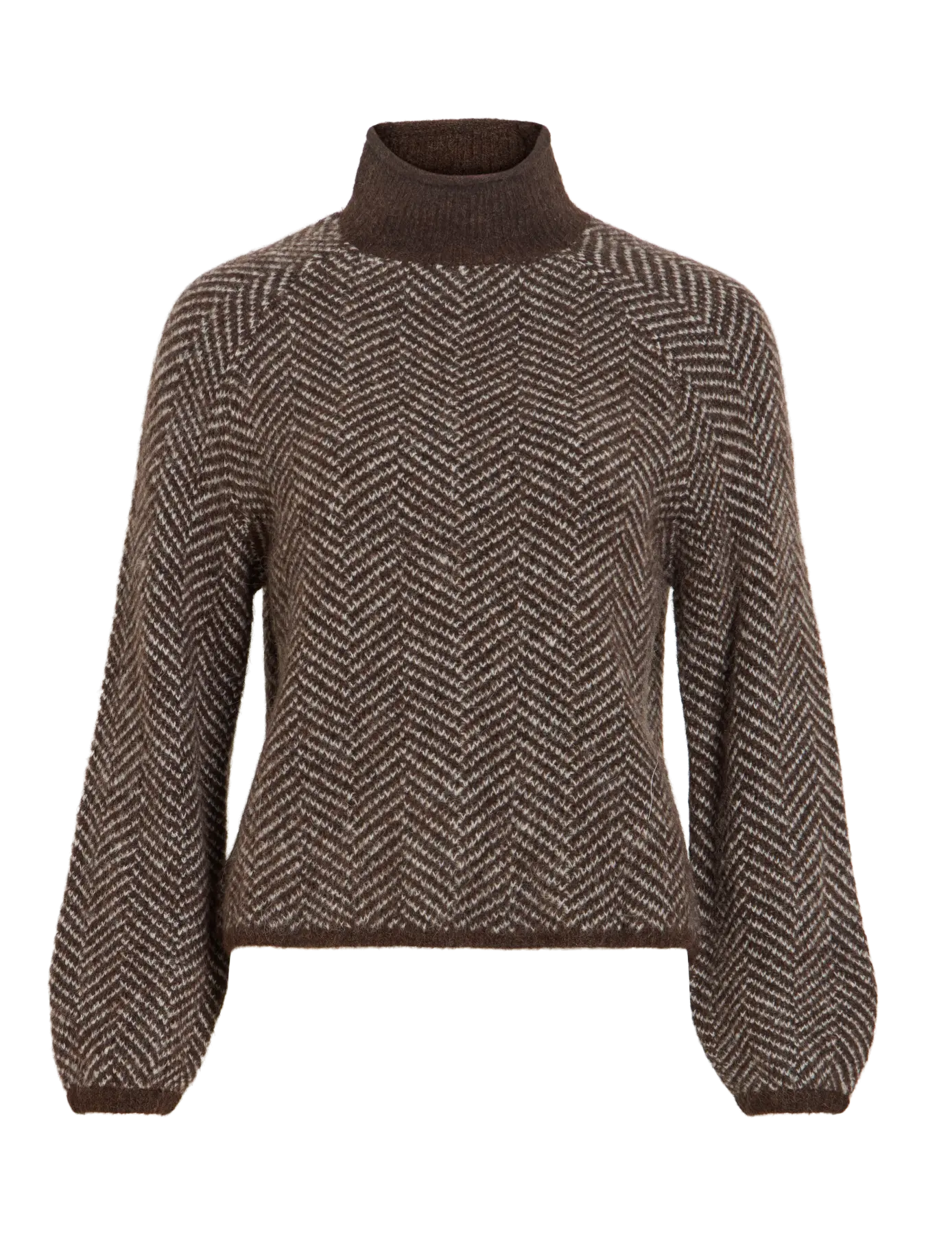 VL VILORY HIGH NECK L/S KNIT TOP STRIK BLUSE - BRUNLIG