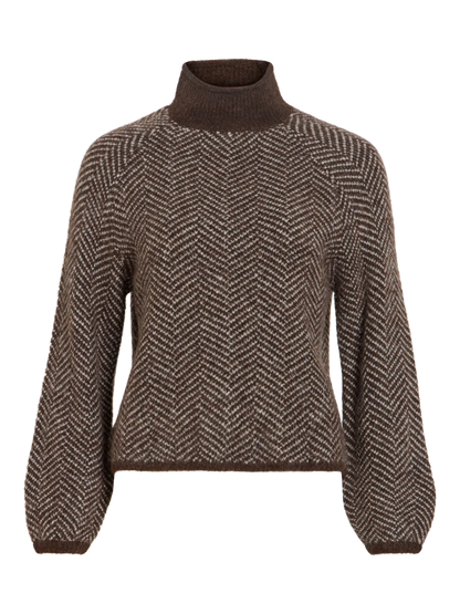 VL VILORY HIGH NECK L/S KNIT TOP STRIK BLUSE - BRUNLIG