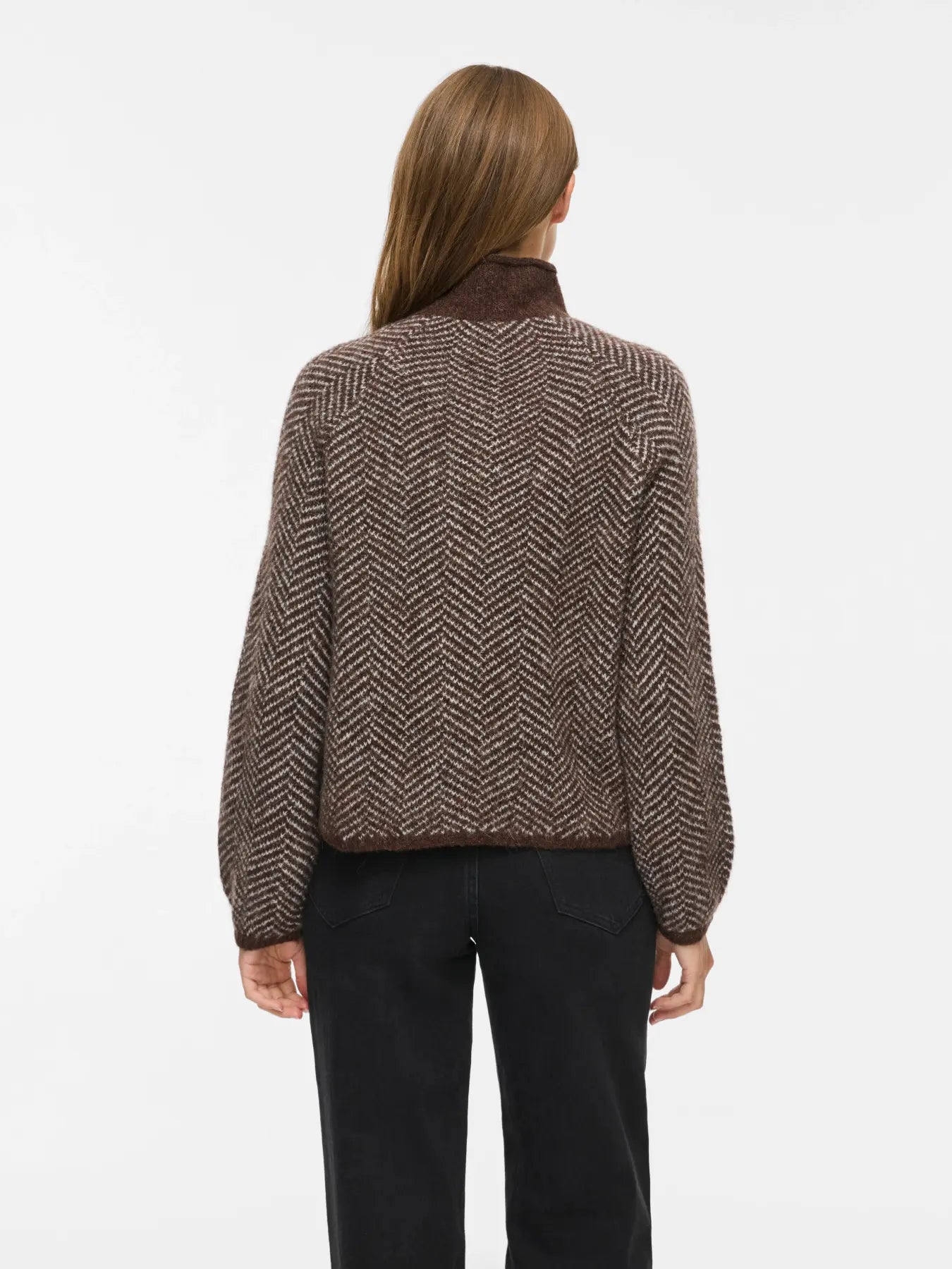 VL VILORY HIGH NECK L/S KNIT TOP STRIK BLUSE - BRUNLIG